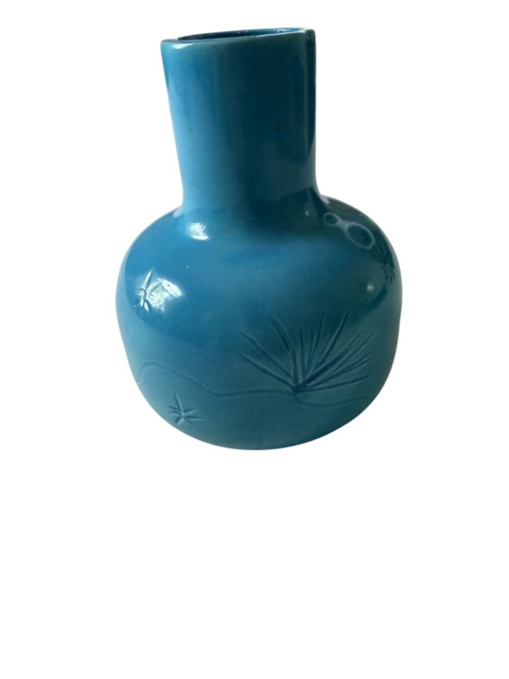 Signed Gloria 1980 Studio Art Pottery Blue Vase Handcrafted Turquoise 7" MCM